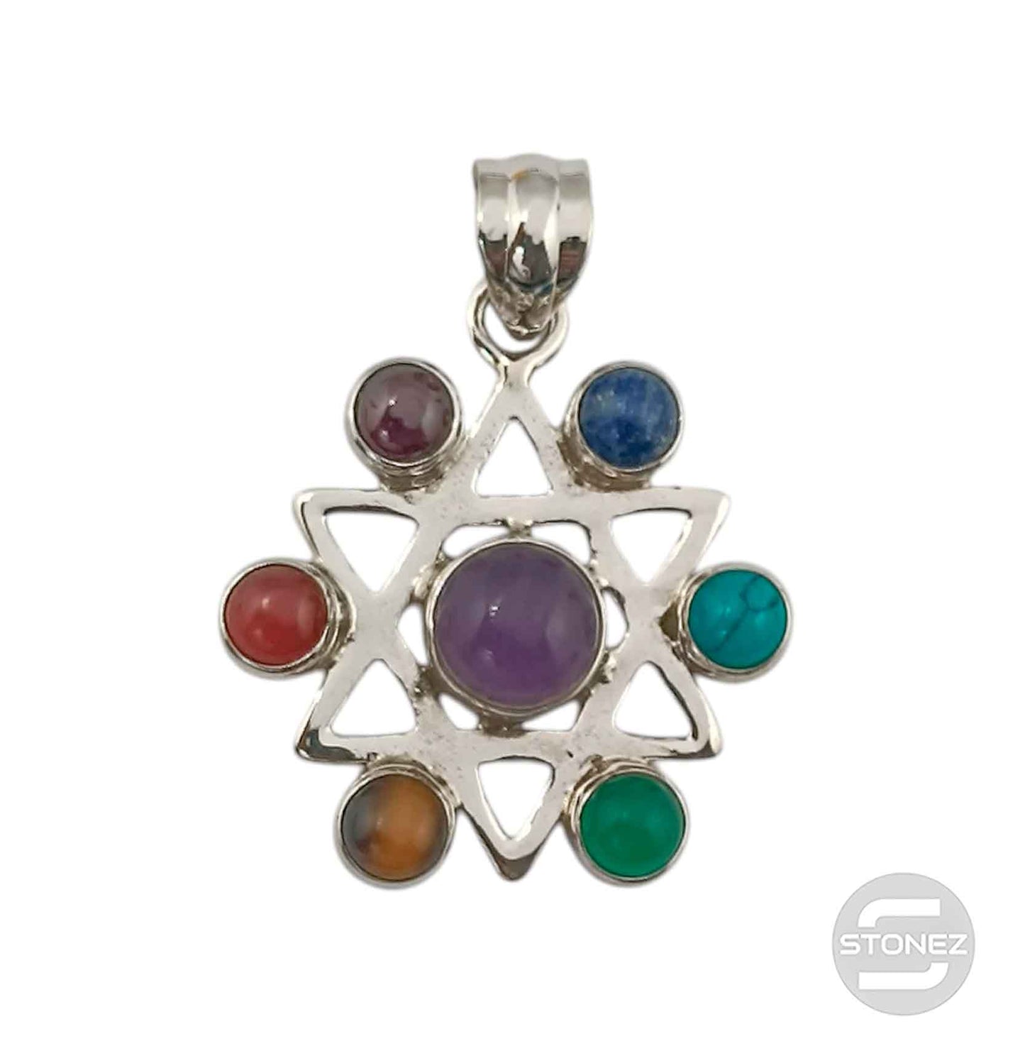 58718 Colgante Plata 925 Estrella De David 7 Chakras 30 mm Aprox