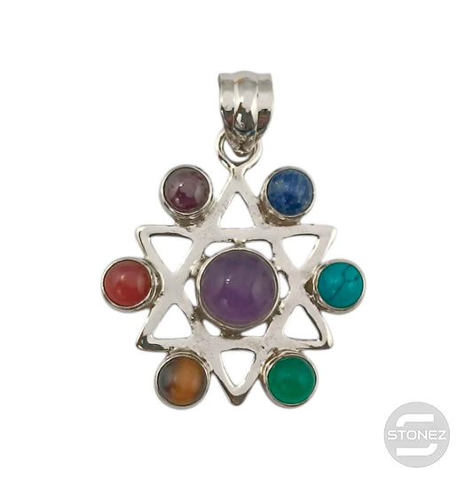 58718 Colgante Plata 925 Estrella De David 7 Chakras 30 mm Aprox