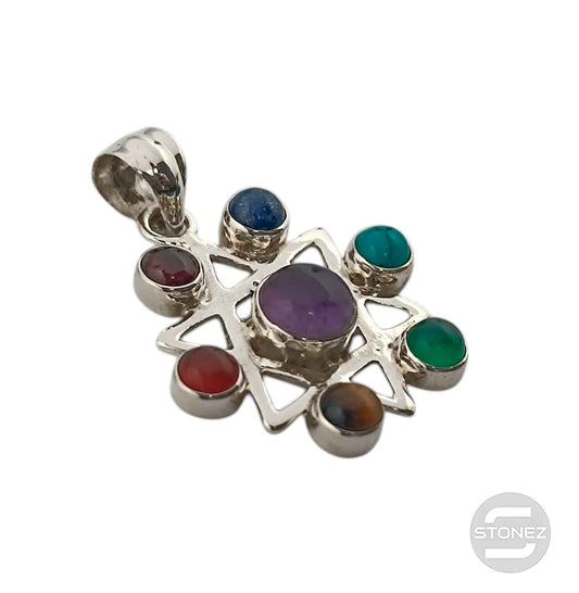 58718 Colgante Plata 925 Estrella De David 7 Chakras 30 mm Aprox