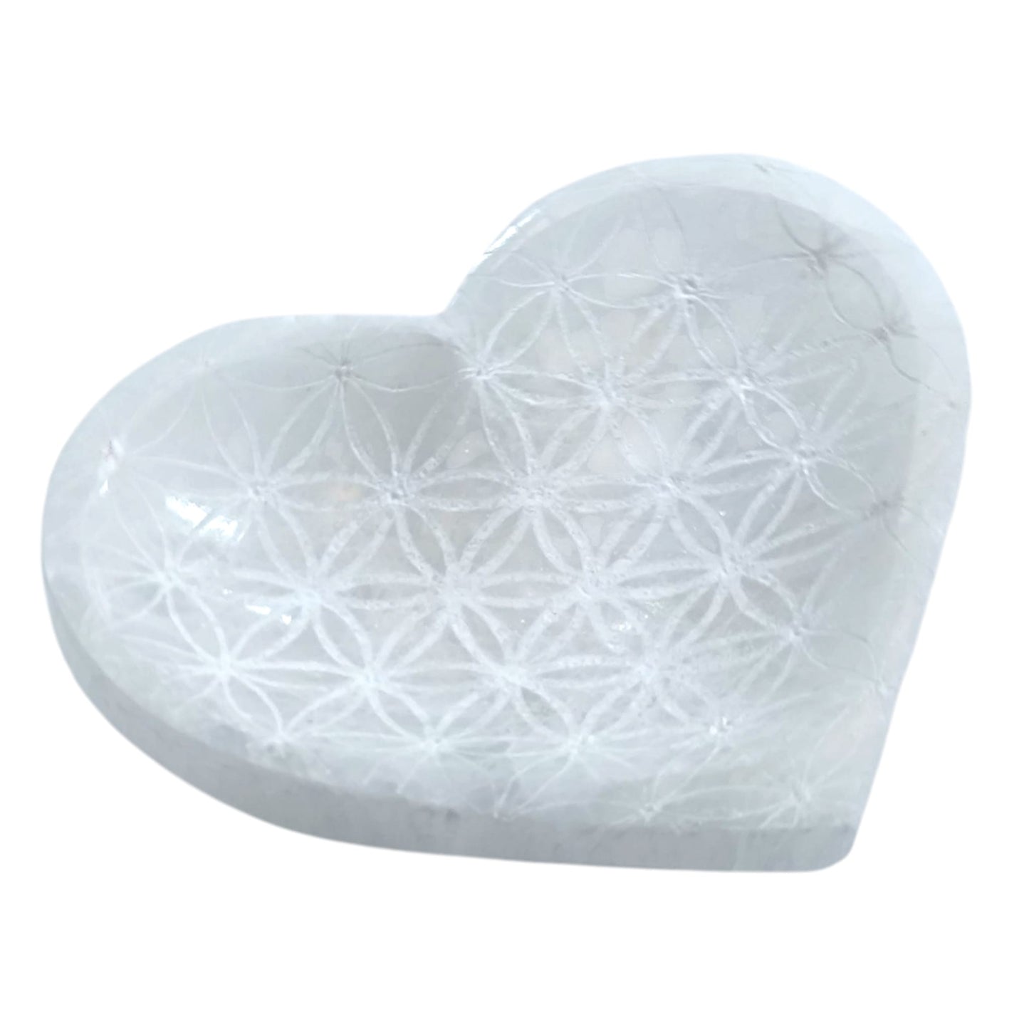 Cuenco Selenita Grabado Flor De La Vida Corazon 10 Cms Aprox
