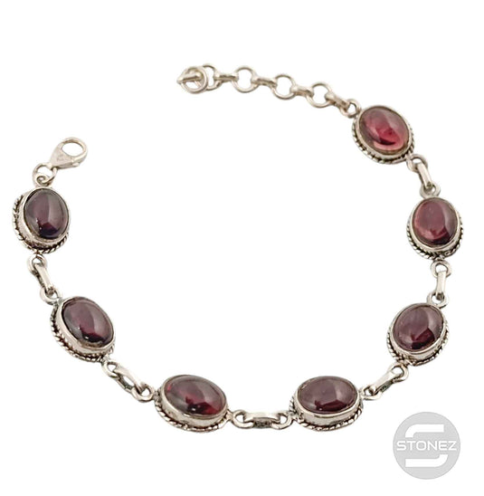 58882 Pulsera Plata 925 Con Piedras Granate 16+3 Cms Aprox