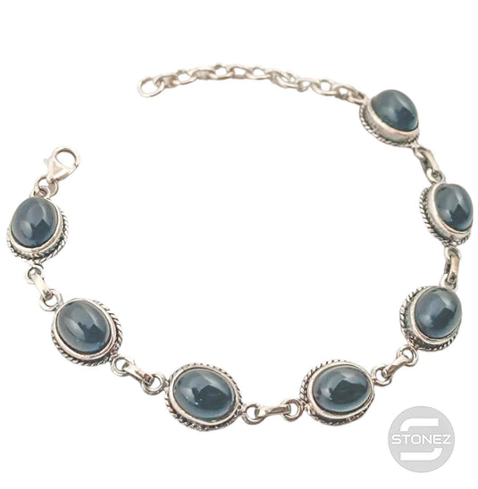 58882 Pulsera Plata 925 Con Piedras Onix 16+3 Cms Aprox