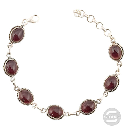 58882 Pulsera Plata 925 Con Piedras Granate 16+3 Cms Aprox