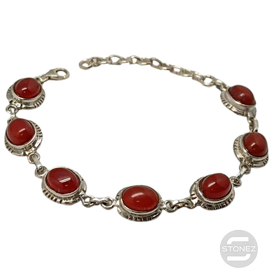 58883 Pulsera Plata 925 Con Piedras Carneola 16+3 Cms Aprox