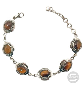 58885 Pulsera Plata 925 Con Piedras Ojo De Tigre 16+3 Cms Aprox