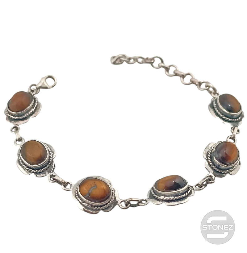 Cargue la imagen en el visor de la galería, 58885 Pulsera Plata 925 Con Piedras Ojo De Tigre 16+3 Cms Aprox
