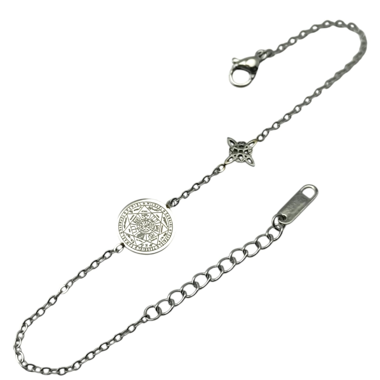 Pulsera Acero Doble Proteccion Con Dije Nudo De Bruja Y Medalla 7 Arcangeles 18cms Aprox Ref: 600104460