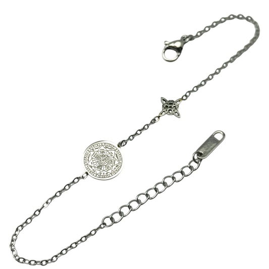 Pulsera Acero Doble Proteccion Con Dije Nudo De Bruja Y Medalla 7 Arcangeles 18cms Aprox Ref: 600104460