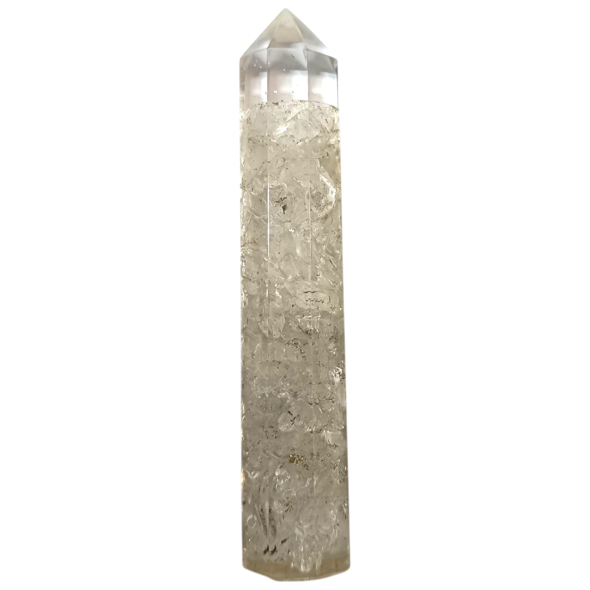 Obelisco Orgonita y Piedras Cuarzo Blanco 16 Cms Aprox