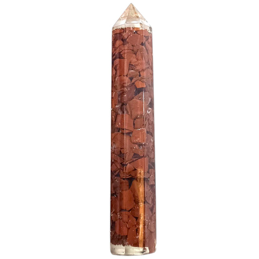 Obelisco Orgonita y Piedras Jaspe Rojo 16 Cms Aprox
