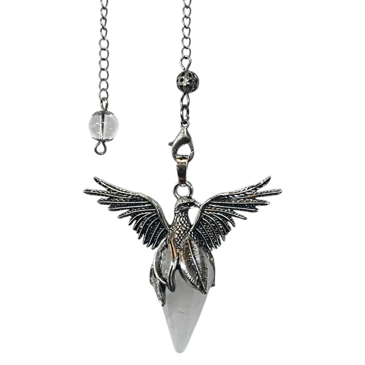 Pendulo Ave Fenix Con Piedra Natural Cuarzo Blanco 5 Cms Aprox REF: 600104527
