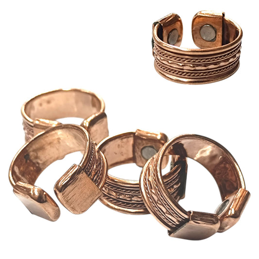 Paquete 4 Unidades Anillos Ajustable Cobre Con Imán REF:600304377-02 (EL TAMAÑO DEL ANILLO PUEDE VARIAR)
