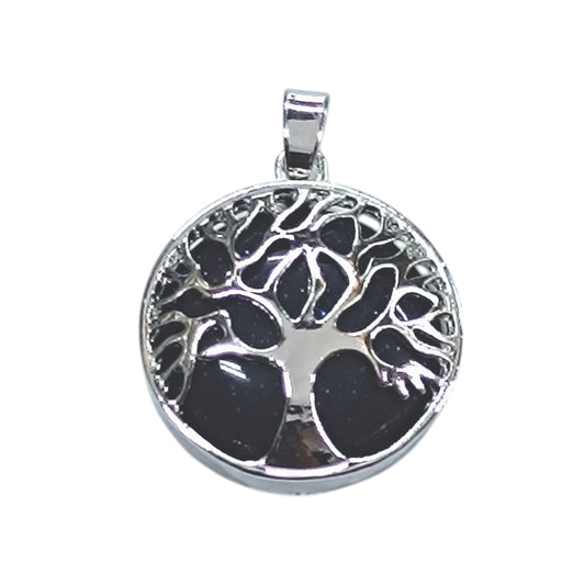 Colgante Arbol De La Vida En Metal Con Piedra Natural Aventurina Azul 25 mm Aprox 35014-11