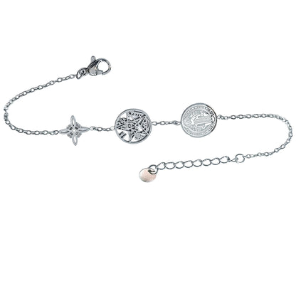 Pulsera Acero Triple Proteccion Con Dije Nudo De Bruja Tetragramaton Y San Benito