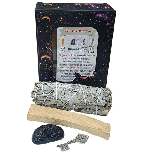 Kit Limpieza Y Proteccion :Atado Salvia , Palo Santo, Turmalina Y Dije Llave San Benito 200002960
