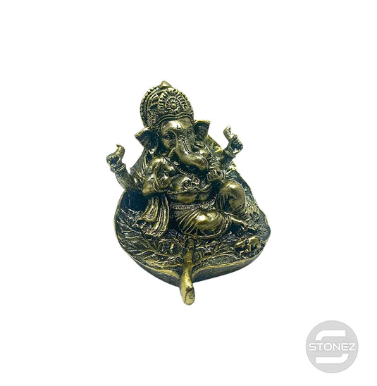 600102865 Figura Ganesha Sentada En Hoja De Resina 10 Cms Aprox