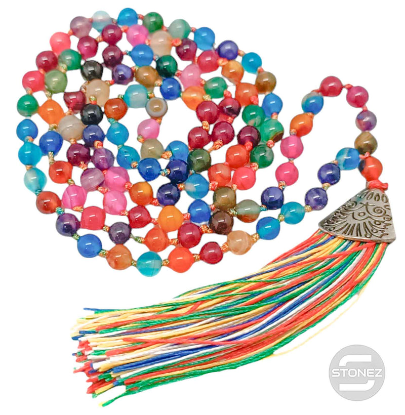 Cargue la imagen en el visor de la galería, 600101467-84 Japa Mala 108 Cuentas Agata Multi Bola 6mm
