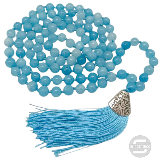 600101469-54 Japa Mala 108 Cuentas Cuarzo Azul Multi Bola 8mm.