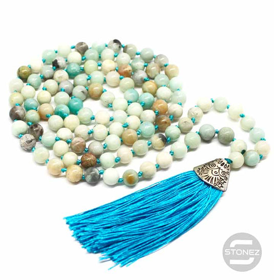 600101470-40 Japa Mala 108 Cuentas Amazonita Bola 8mm.