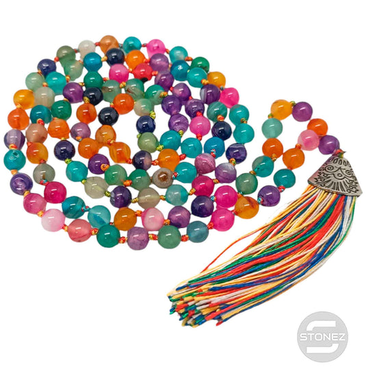 600101470-84 Japa Mala 108 Cuentas Agata Multi Bola 8mm.