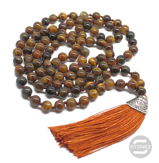 600101471-09 Japa Mala 108 Cuentas Ojo De Tigre Bola 8mm