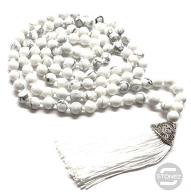 600101471-14 Japa Mala 108 Cuentas Howlite Bola 8mm.