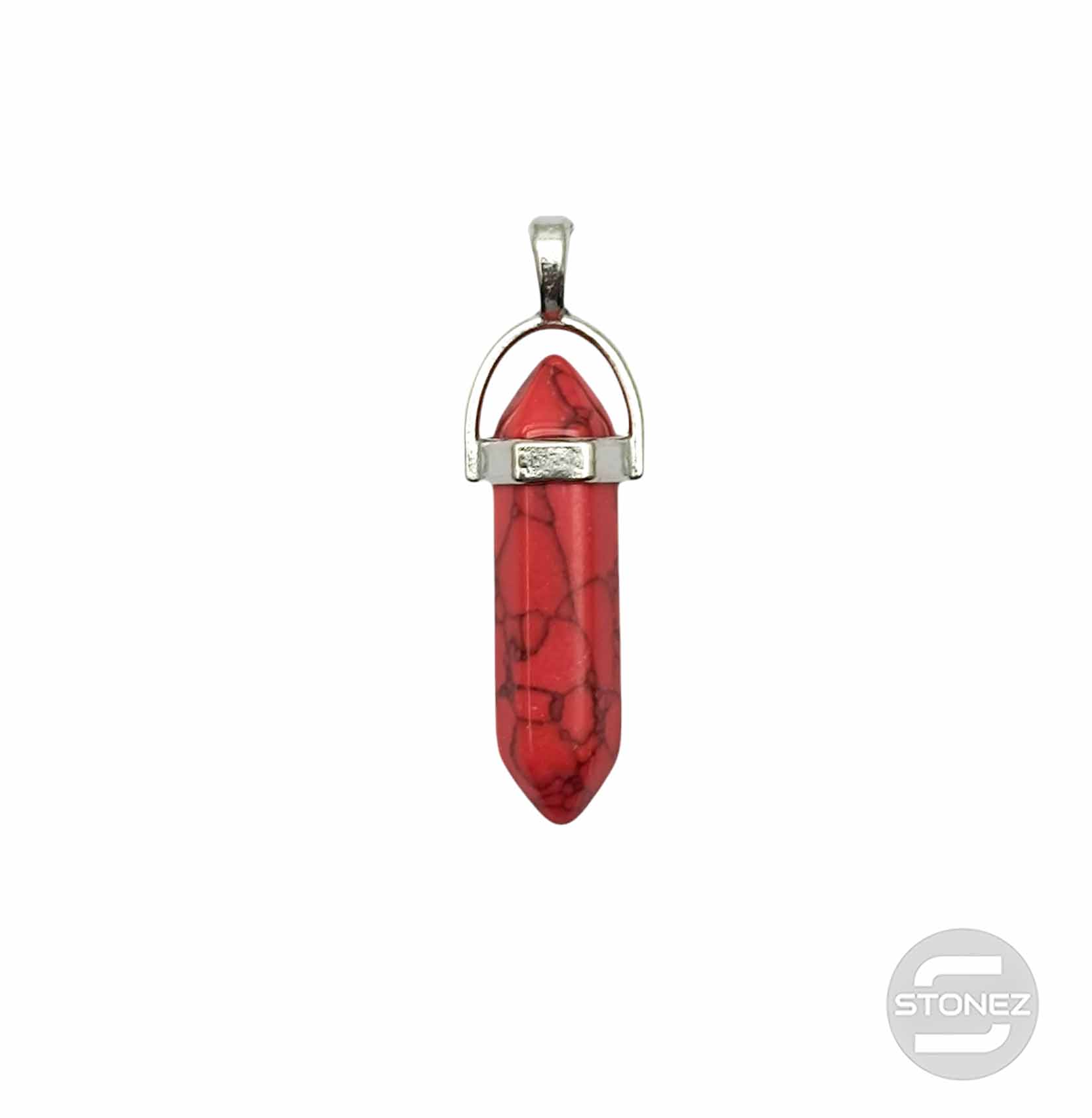 600101816 Colgante Doble Punta Piedra Howlite Rojo 4 Cms Aprox Engarzado En Metal
