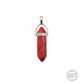 600101816 Colgante Doble Punta Piedra Howlite Rojo 4 Cms Aprox Engarzado En Metal