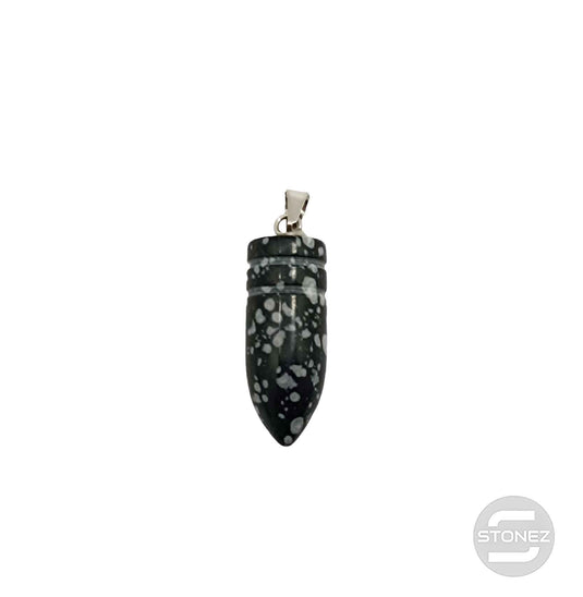 600101818 Colgante Piedra Obsidiana Nevada En Forma De Bala 3 Cms Aprox Engarzado En Metal