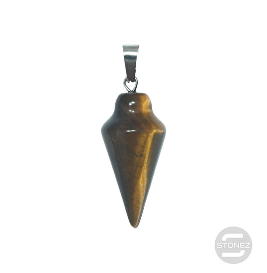 600101819 Colgante En Forma De Cono Piedra Ojo De Tigre 33 mm Aprox Con En Metal