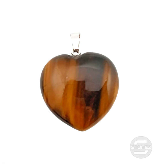 600101820 Colgante Corazón Piedra Ojo De Tigre 30 mm Aprox Engarzado En Metal