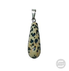 600102050 Colgante Lagrima Piedra Natural Jaspe Dalmata 28 mm Aprox Con En Metal