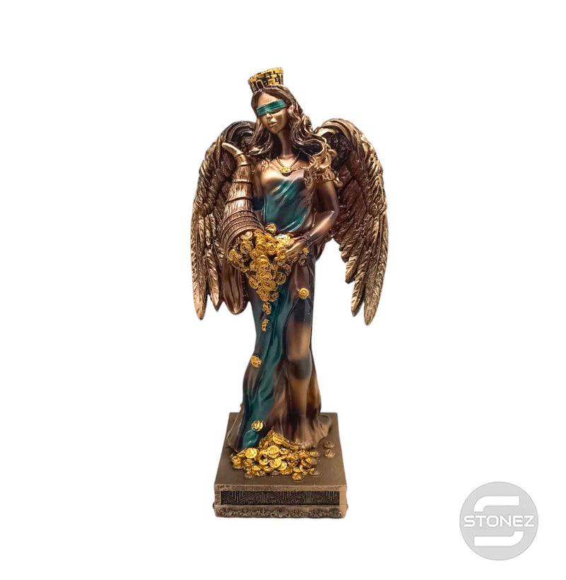 Cargue la imagen en el visor de la galería, 600102137 FIgura Diosa De La Fortuna Con Alas 28 Cms Aprox Color Cobre/Verde
