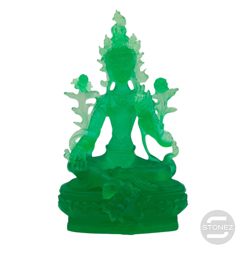 Cargue la imagen en el visor de la galería, 600102143 Figura Diosa Tara Verde En Cristal 22 Cms Aprox
