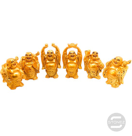 600102144 Juego 6 Pcs Figura Buda Paz En Resina De 9 A 10 Cms Aprox Color Dorado