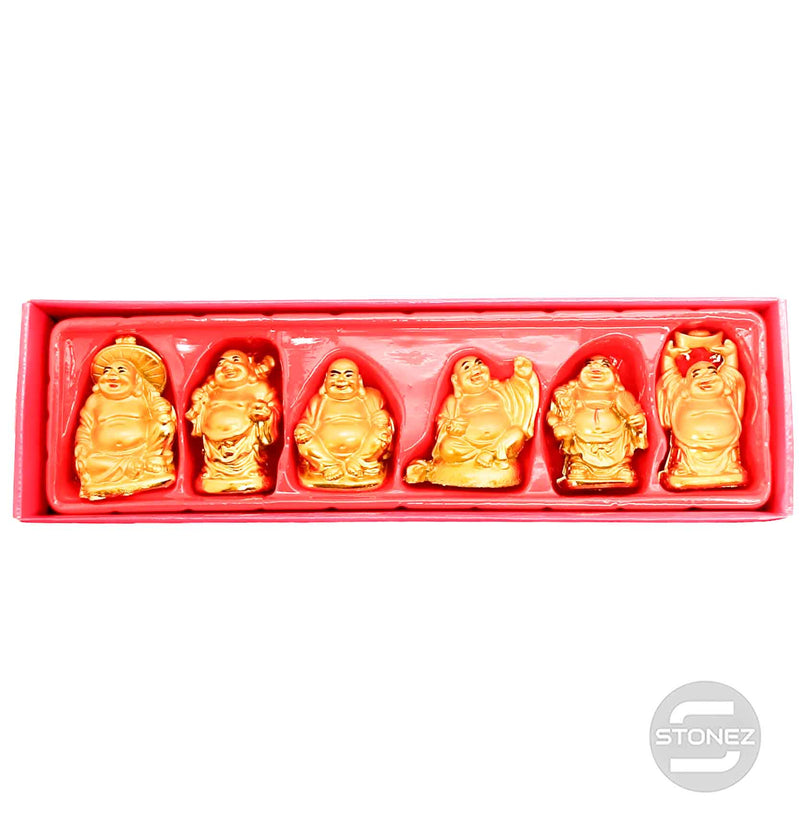 Cargue la imagen en el visor de la galería, 600102145 Juego 6 Pcs Figura Buda Paz En Resina 4 Cms Aprox Color Dorado
