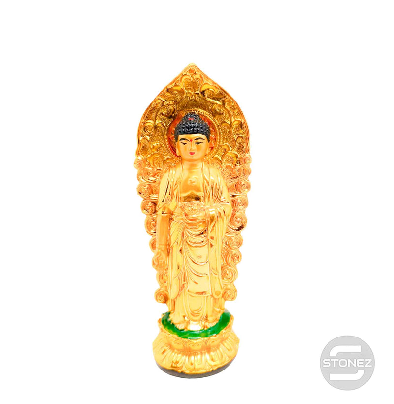 Cargue la imagen en el visor de la galería, 600102146-01 Figura Buda Paz En Resina 18 Cms Aprox Color Dorado
