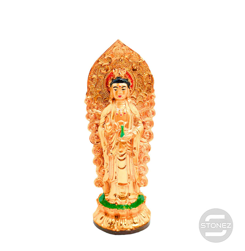 Carregue a imagem no visualizador da galeria, 600102146-03 Figura Quan Yin En Resina 18 Cms Aprox Color Dorado
