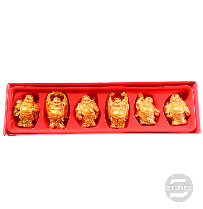 Cargue la imagen en el visor de la galería, 600102148 Juego 6 Pcs Figura Buda Paz En Resina 6,5 Cms Aprox Color Dorado
