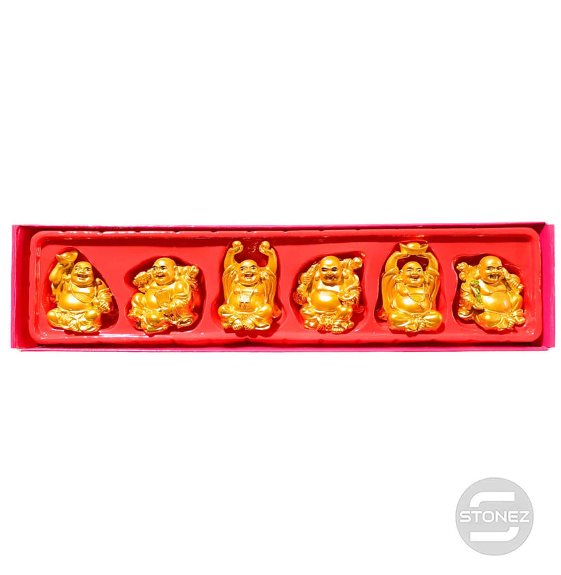 Carregue a imagem no visualizador da galeria, 600102149 Juego 6 Pcs Figura Buda Paz Sentado En Resina De 5 A 6 Cms Aprox Color Dorado
