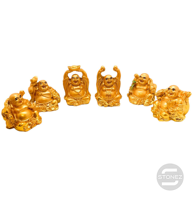 Carregue a imagem no visualizador da galeria, 600102149 Juego 6 Pcs Figura Buda Paz Sentado En Resina De 5 A 6 Cms Aprox Color Dorado
