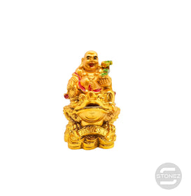 600102150-02 Figura Buda Paz Montado En Rana Feng Shui En Resina 8 Cms Aprox Color Dorado (La Moneda La Lleva Suelta)