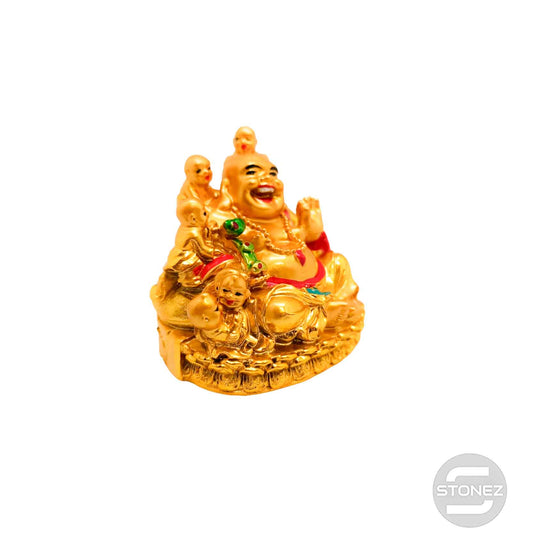 600102150-04 Figura Buda Paz Con Niños Resina 8 Cms Aprox Color Dorado