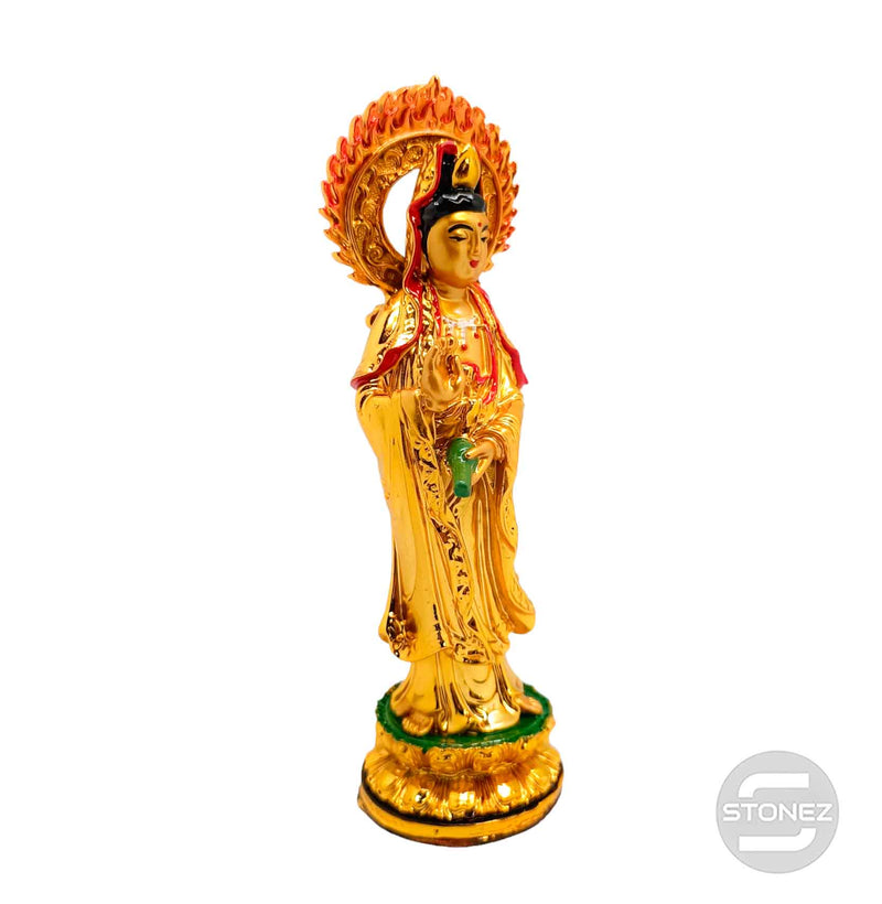 Cargue la imagen en el visor de la galería, 600102151 Figura Quan Yin Resina 22 Cms Aprox Color Dorado
