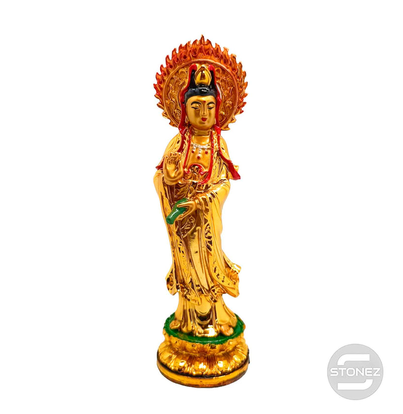 Cargue la imagen en el visor de la galería, 600102151 Figura Quan Yin Resina 22 Cms Aprox Color Dorado
