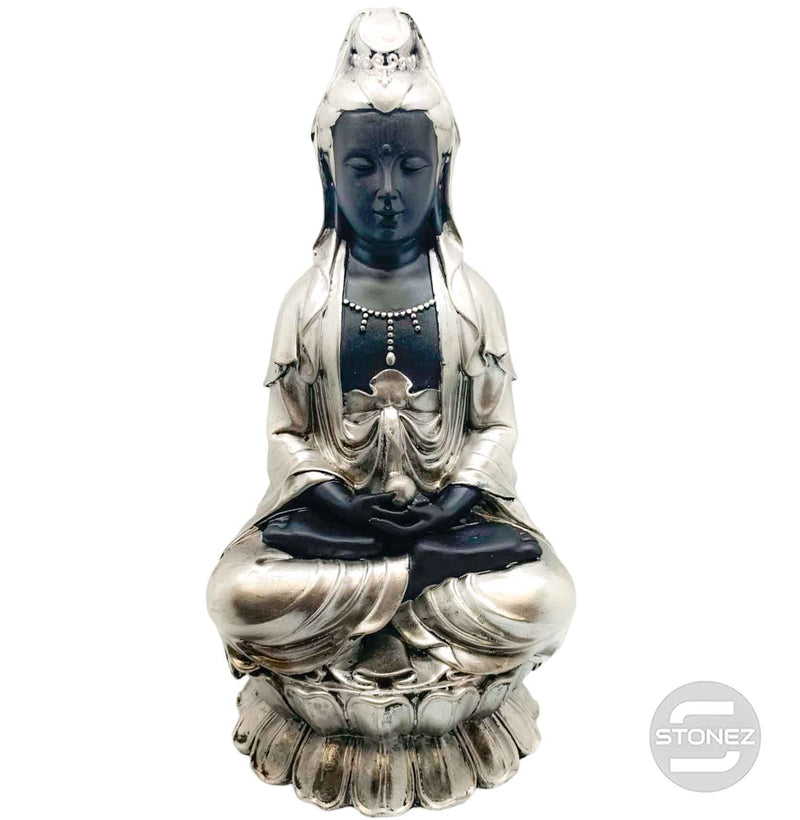 Carregue a imagem no visualizador da galeria, 600102153-02 Figura En Resina Quan Yin 44 Cms Aprox. Color Plata/Negra (Solo Recogida En Tienda)
