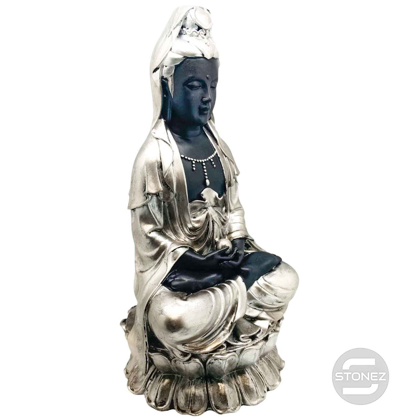 Carregue a imagem no visualizador da galeria, 600102153-02 Figura En Resina Quan Yin 44 Cms Aprox. Color Plata/Negra (Solo Recogida En Tienda)
