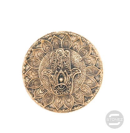 600102171-01 Porta Incienso Mano Fátima En Resina 9,5 Cms Aprox En Color Bronce