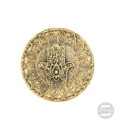 600102171-01 Porta Incienso Mano Fátima En Resina 9,5 Cms Aprox En Color Oro