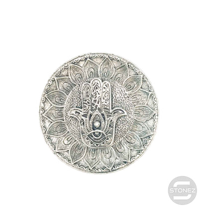 600102171-01 Porta Incienso Mano Fátima En Resina 9,5 Cms Aprox En Color Plata